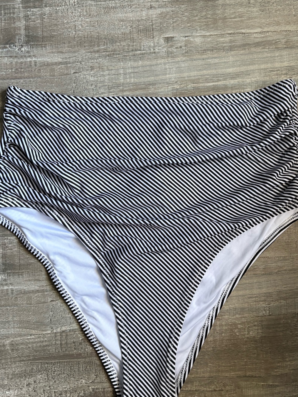 Cupshe Black and White Striped High-Waist Cheeky Bikini Bottom - Picture 2 of 6